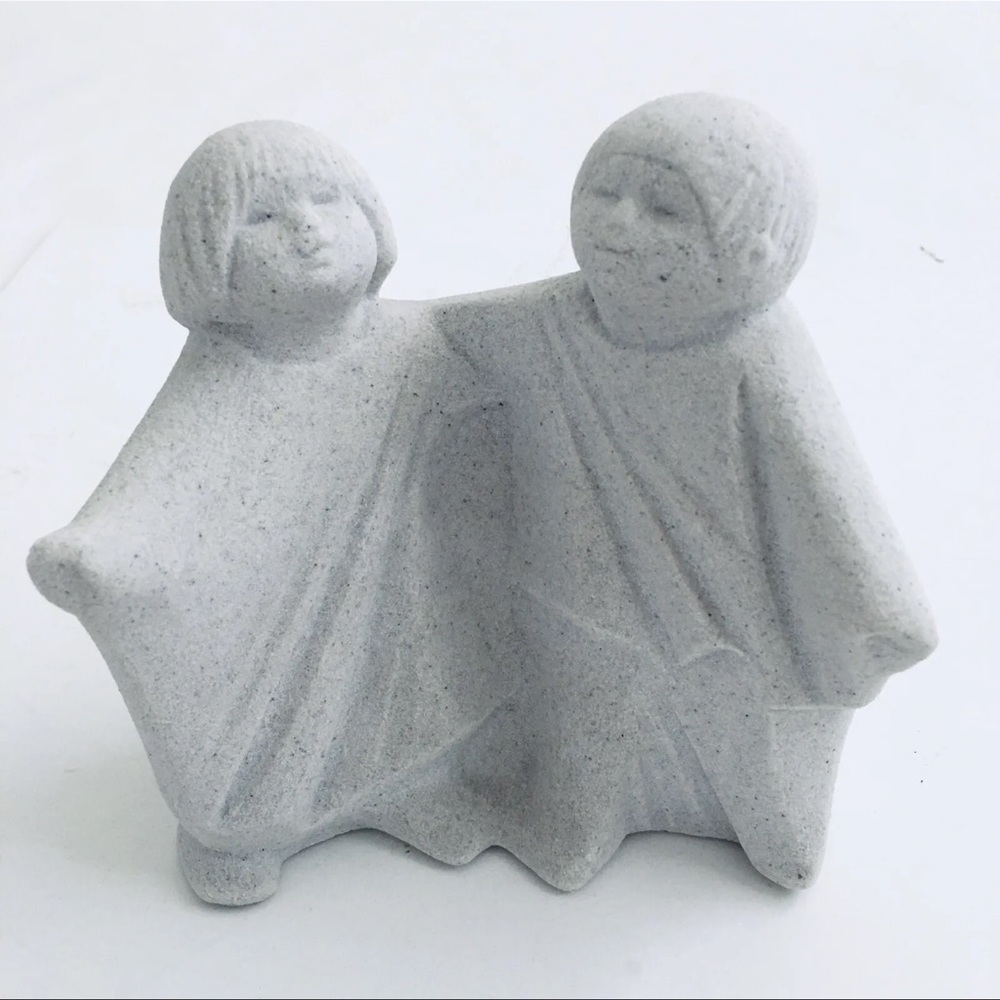 Vintage Marbell Stone Art Sculpture Belgium 2 People (5x3x4.5) MCM